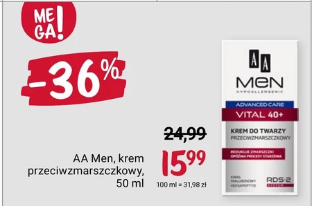 AA Men Advanced Care Vital 40+ Krem do twarzy przeciwzmarszczkowy 50 ml