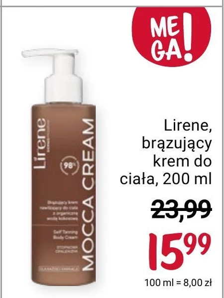 Lirene Mocca Cream Brązujacy krem nawilżający do ciała z organiczną wodą kokosową 190 ml
