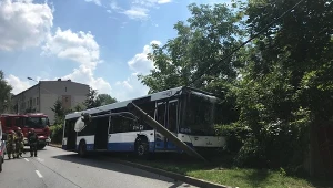 Autobus uderzył w słup energetyczny