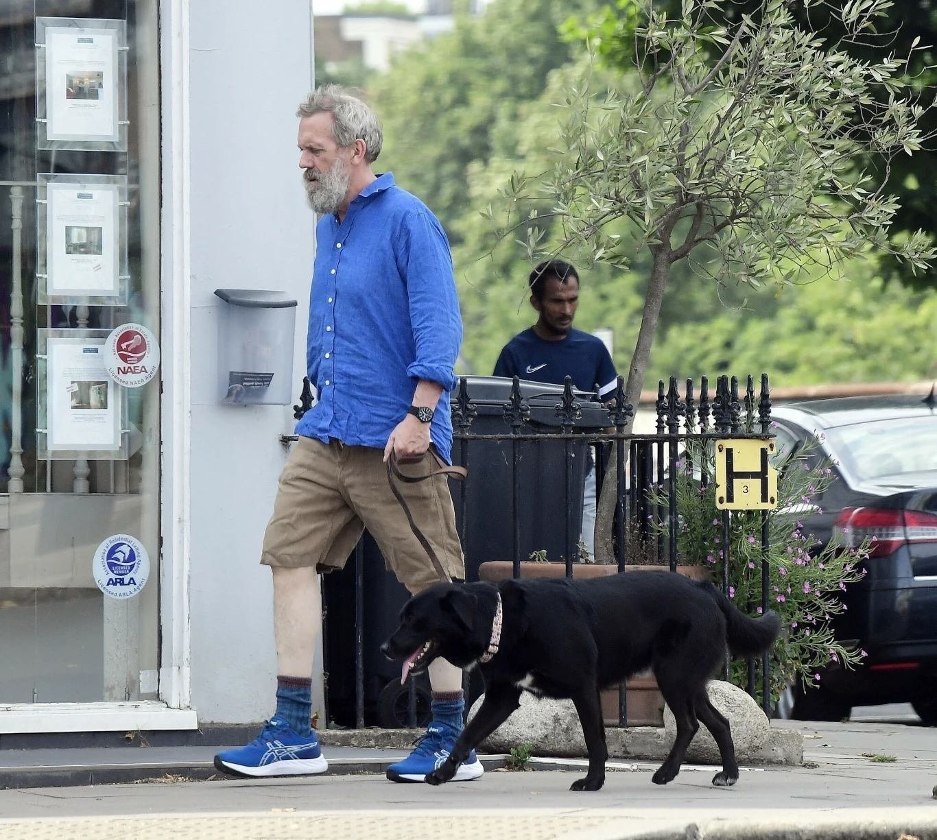 Hugh Laurie z psem na spacerze