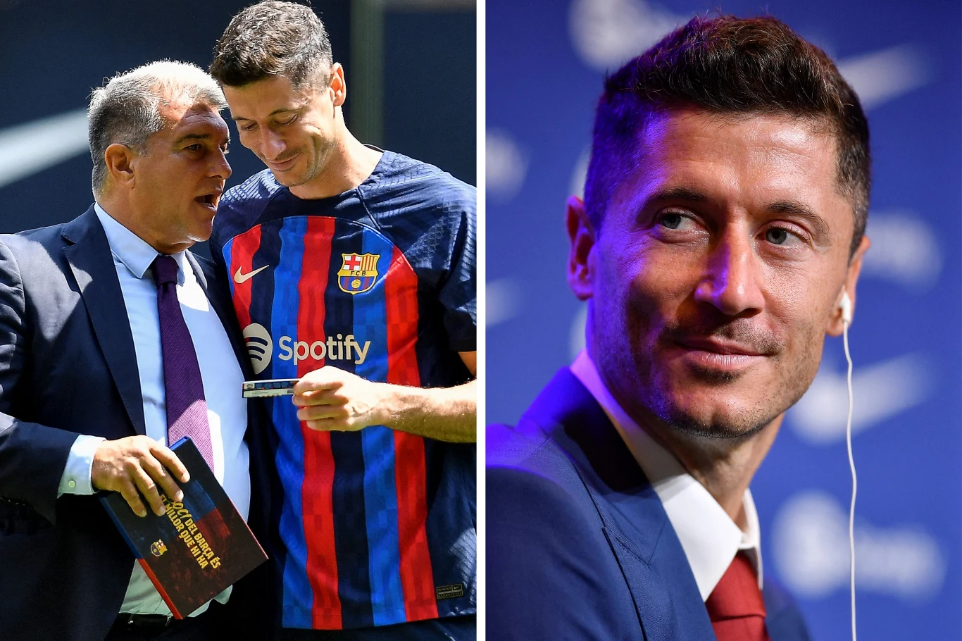 Robert Lewandowski i prezes FC Barcelona Joan Laporta