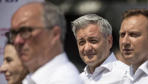 Włodzimierz Czarzasty i Robert Biedroń na konferencji Lewicy