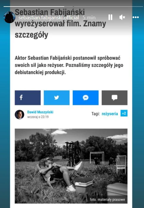 Sebastian Fabijaski wyreżyserował film (screen z Instastory)