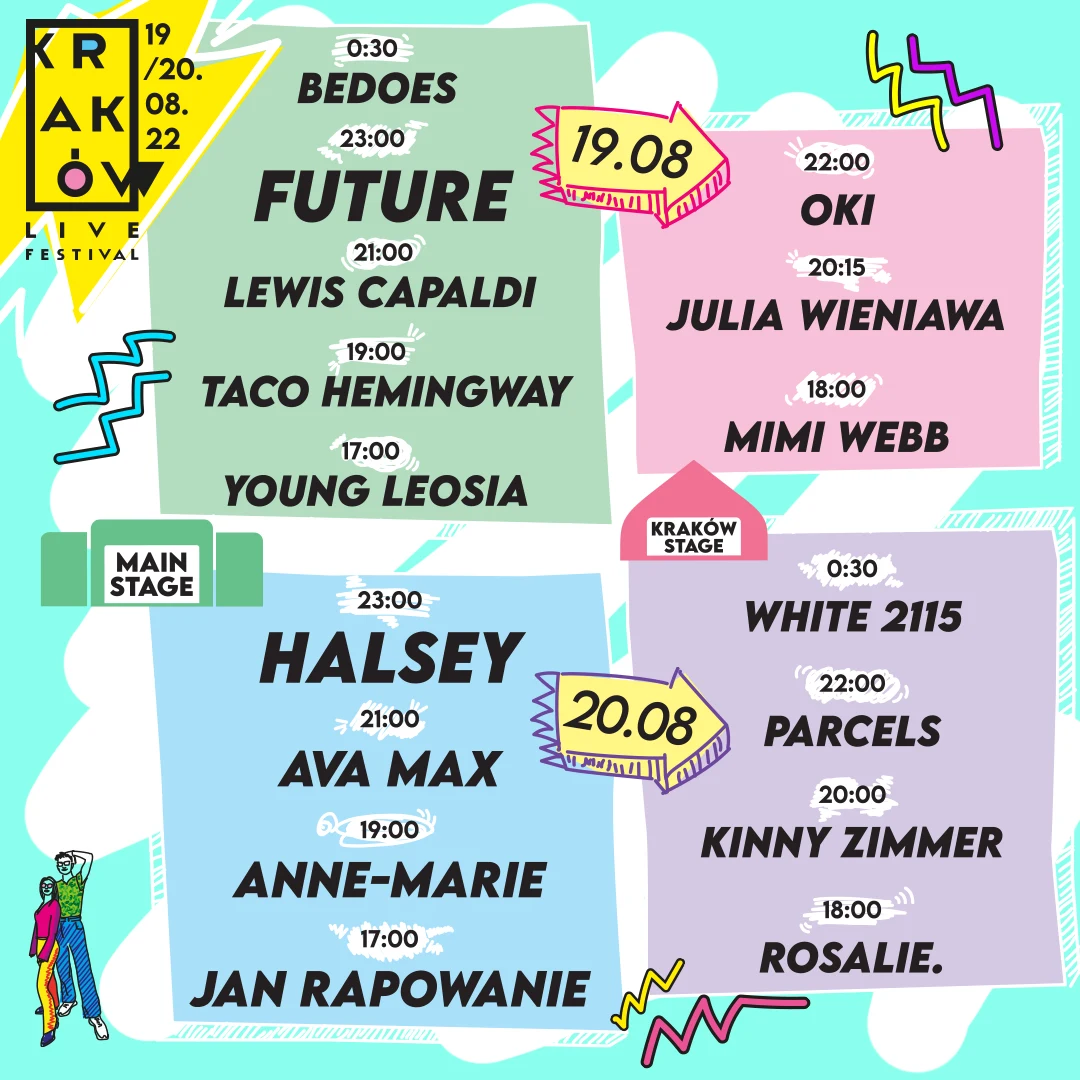 Rozpiska godzinowa koncertów na Kraków Live Festival 2022 Rozpiska godzinowa koncertów na Kraków Live Festival 2022