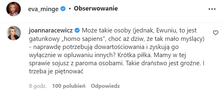 Joanna Racewicz komentuje wpis Ewy Minge Joanna Racewicz komentuje wpis Ewy Minge