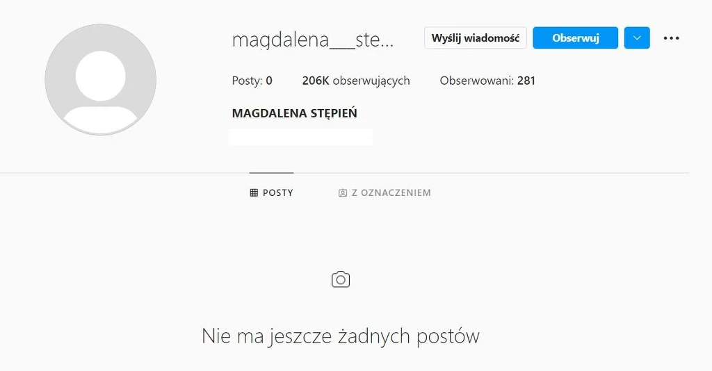 Instagramowe konto Magdaleny Stępień opustoszało