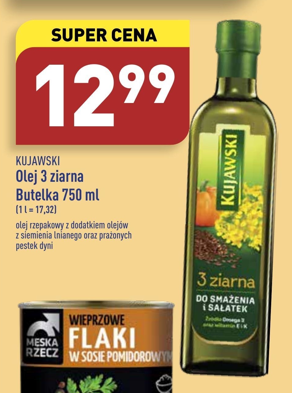 Kujawski 3 ziarna Olej rzepakowy z olejami z lnu i pestek dyni 750 ml niska cena