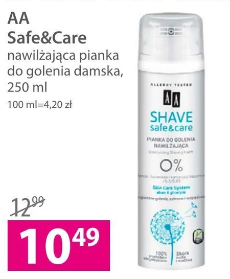 AA Shave Safe&Care nawilżająca pianka do golenia aloes&gliceryna 250 ml