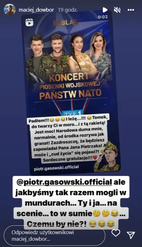 Maciej Dowbor odpowiada na wpis Piotra Gąsowskiego https://www.instagram.com/maciej_dowbor/