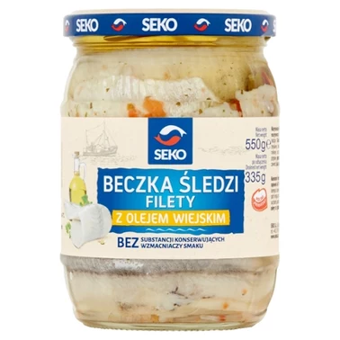SEKO Beczka śledzi Filety z olejem wiejskim 550 g - 2