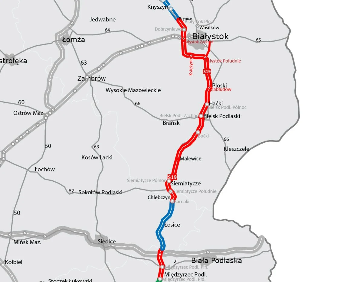 Planowany przebieg S19 w ramach ViaCarpatia na Podlasiu Planowany przebieg S19 w ramach ViaCarpatia na Podlasiu