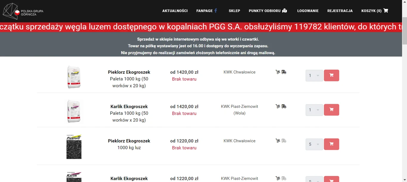 Ceny węgla w sklepie PGG w górę Ceny węgla w sklepie PGG w górę