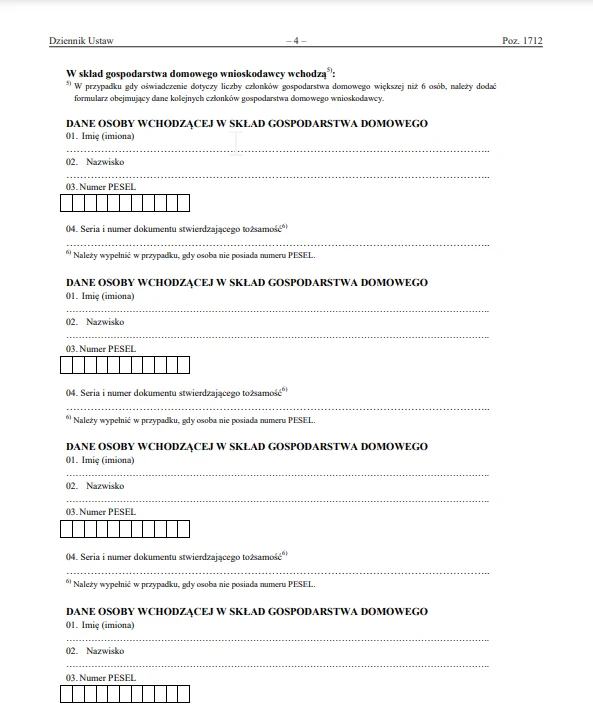 Wniosek o dodatek węglowy powinien być uzupełniony o dane osób wchodzące w skład gospodarstwa domowego.
