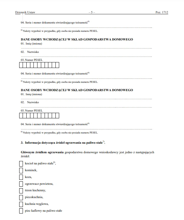 Wniosek kończy deklaracja dotycząca głównego źródła ogrzewania.
