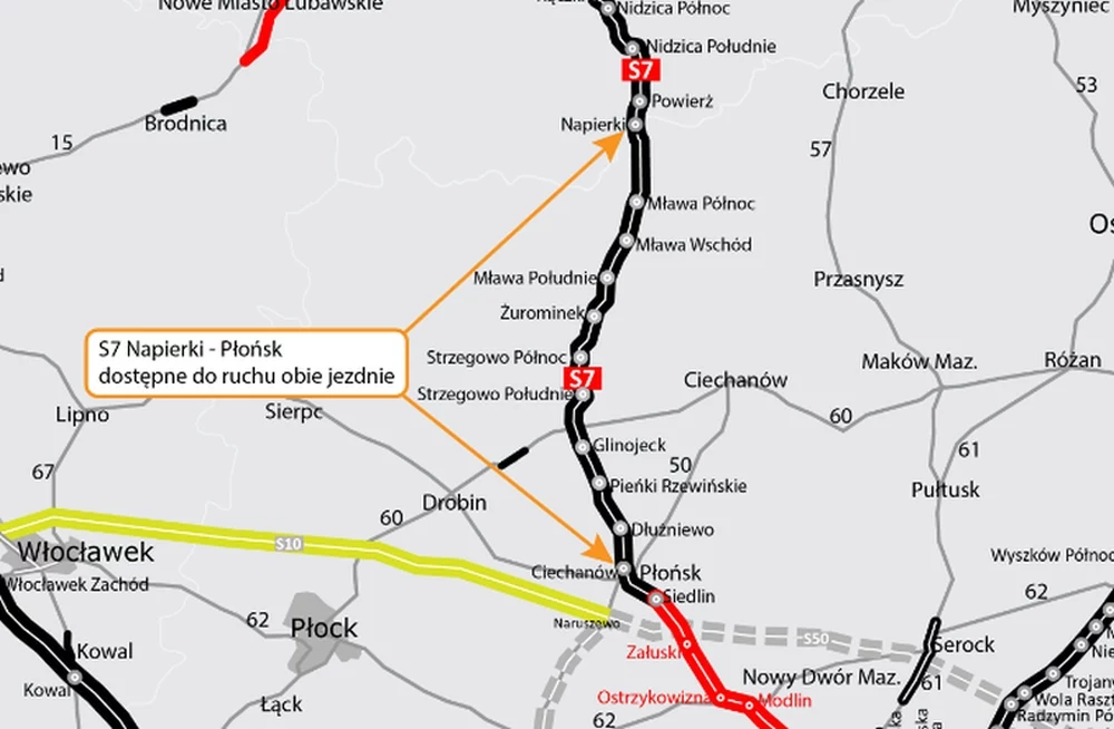 S7 między Napierkami a Płońskiem w całości dwujezdniowa