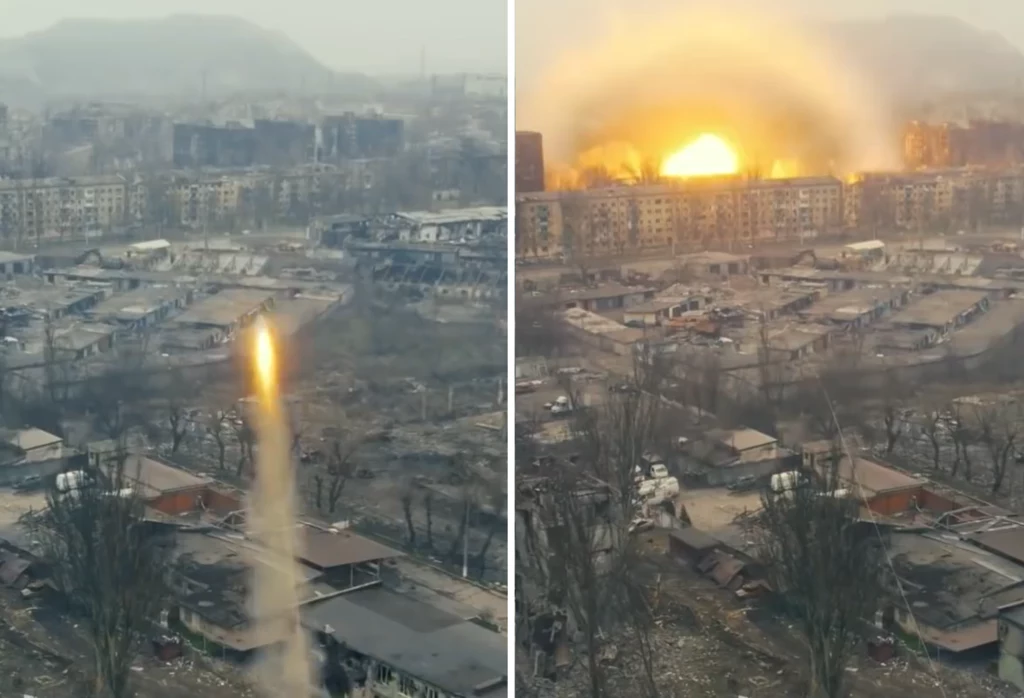 Uderzenie pocisku systemu UR-77 Uderzenie pocisku systemu UR-77