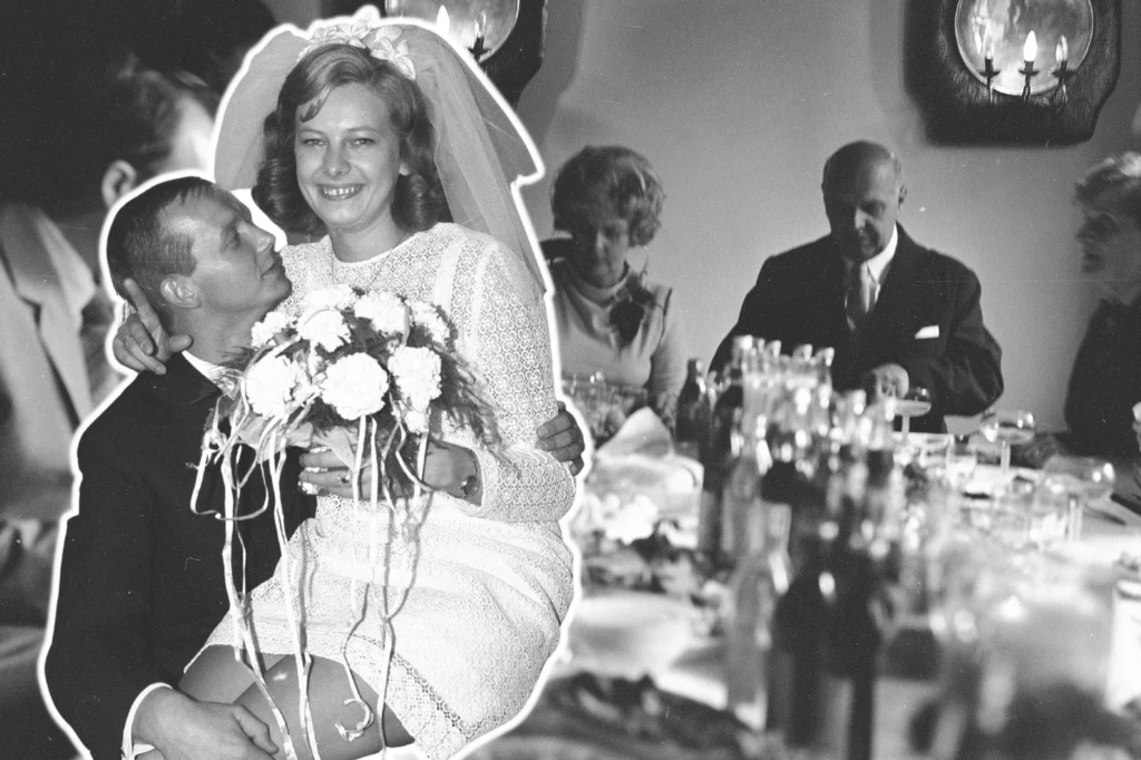 Chociaż w PRL-u wielu produktów brakowało, na imprezie weselnej zawsze było czym poczęstować gości. Zobacz archiwalne zdjęcia ze ślubów i wesel w PRL-u! 