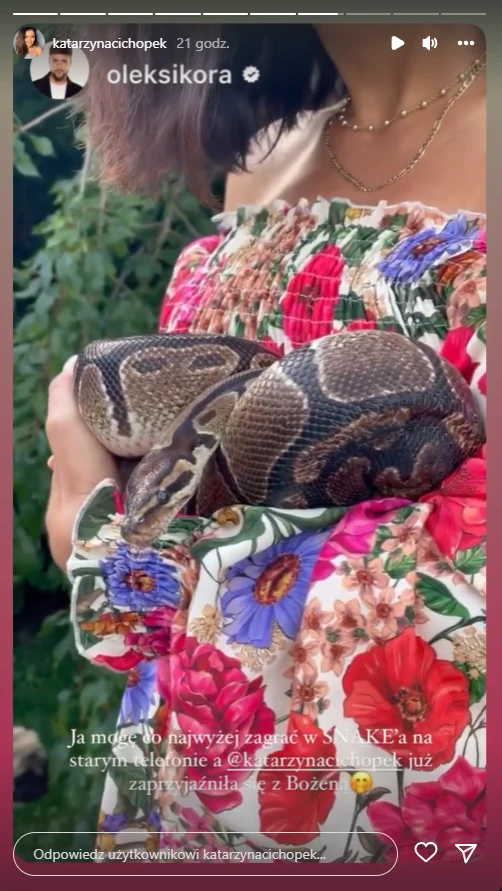 Kasia Cichopek głaszcze węża, Bożenę
