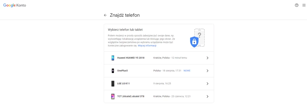 Aby znaleźć telefon, konieczne jest sparowanie urządzenia z kontem Google.