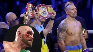 Ołeksandr Usyk (po prawej), Tyson Fury (po lewej)