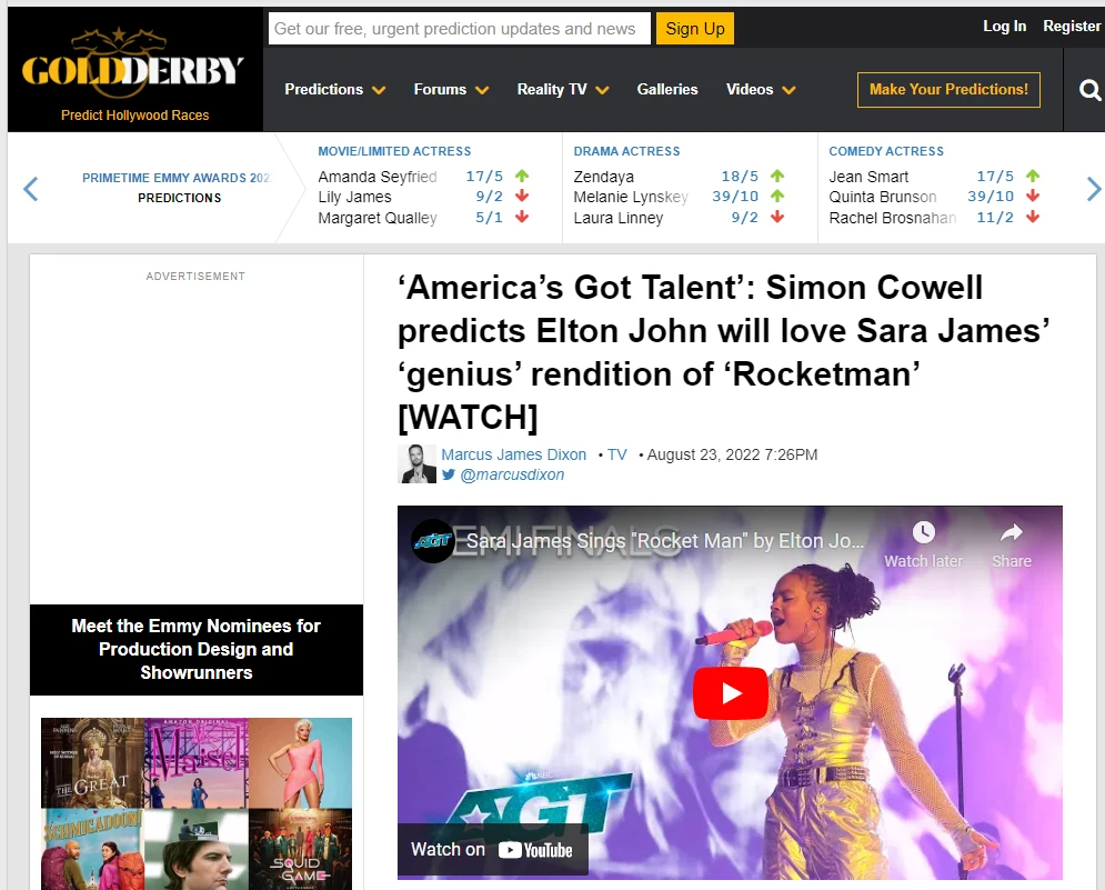 Gold Derby o Sarze James www.goldderby.com Gold Derby o Sarze James www.goldderby.com