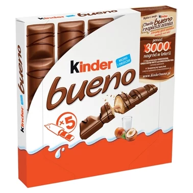 Kinder Bueno Wafel w mlecznej czekoladzie wypełniony mleczno-orzechowym nadzieniem 107,5 g (5 sztuk) - 1