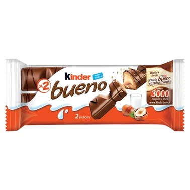 Kinder Bueno Wafel w mlecznej czekoladzie wypełniony mleczno-orzechowym nadzieniem 43 g (2 sztuki) - 0