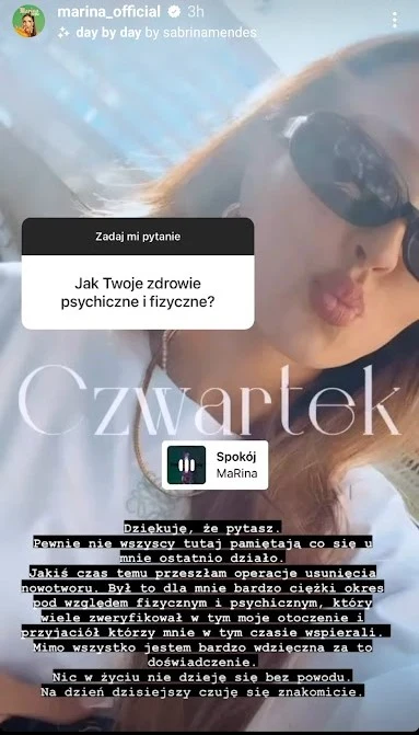 Marina Łuczenko opowiada fanom o swoim zdrowiu Marina Łuczenko opowiada fanom o swoim zdrowiu