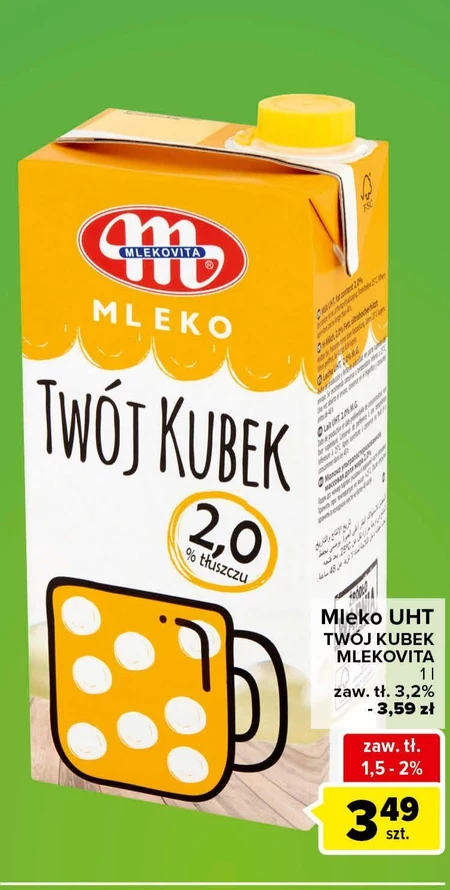 Mlekovita Twój Kubek Mleko UHT 2,0% 1 l