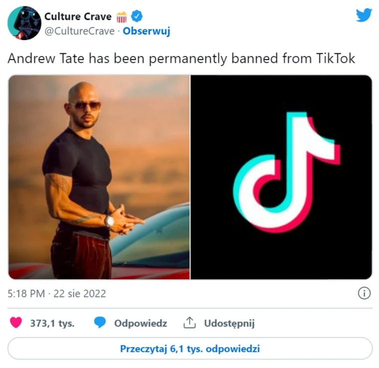 Andrew Tate zbanowany w social mediach