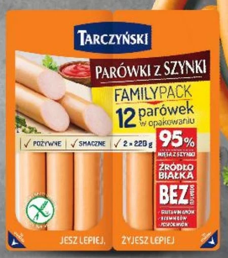 Tarczyński Family Pack Parówki premium z szynki 440 g (2 x 220 g)