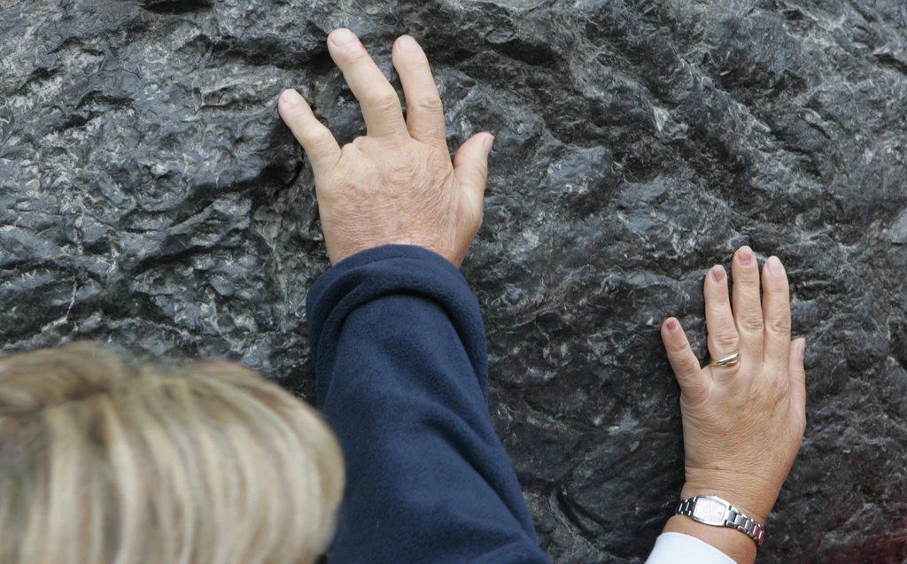 Pielgrzymi dotykają skały w grocie Massabielle w Lourdes w oczekiwaniu na cud