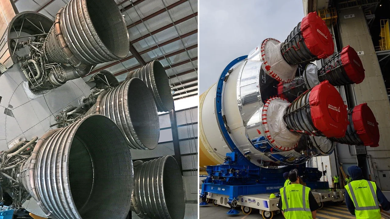 Saturn V posiadał pięć silników. SLS ma ich cztery Saturn V posiadał pięć silników. SLS ma ich cztery