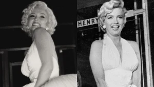 Ana de Armas w filmie "Blondynka" (L) i Marilyn Monroe w scenie z filmu "Słomiany wdowiec" (P)
