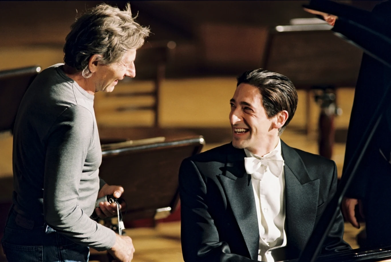 Roman Polański i Adrien Brody na planie 'Pianisty"