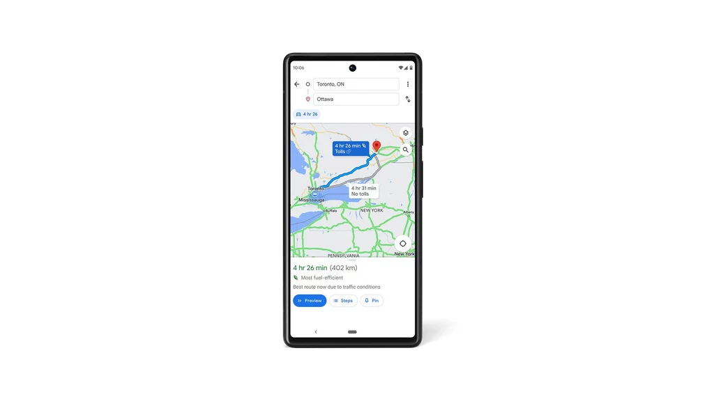 Od teraz w aplikacji Mapy Google pokazywana będzie także trasa "eko" (z ikoną zielonego listka), która pozwoli kierowcom zużywać mniej paliwa, a przez to - oszczędzać i dbać o środowisko