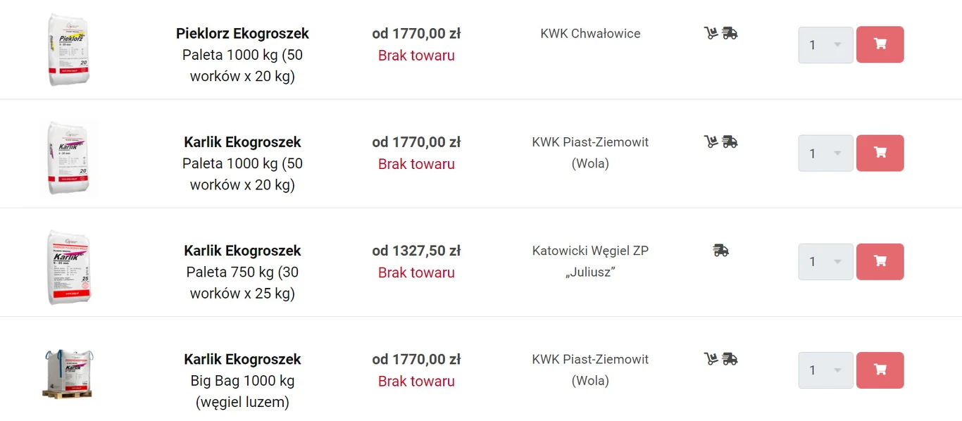 Sklep PGG w czwartek zmienił ceny węgla i ekogroszku. Spore podwyżki.