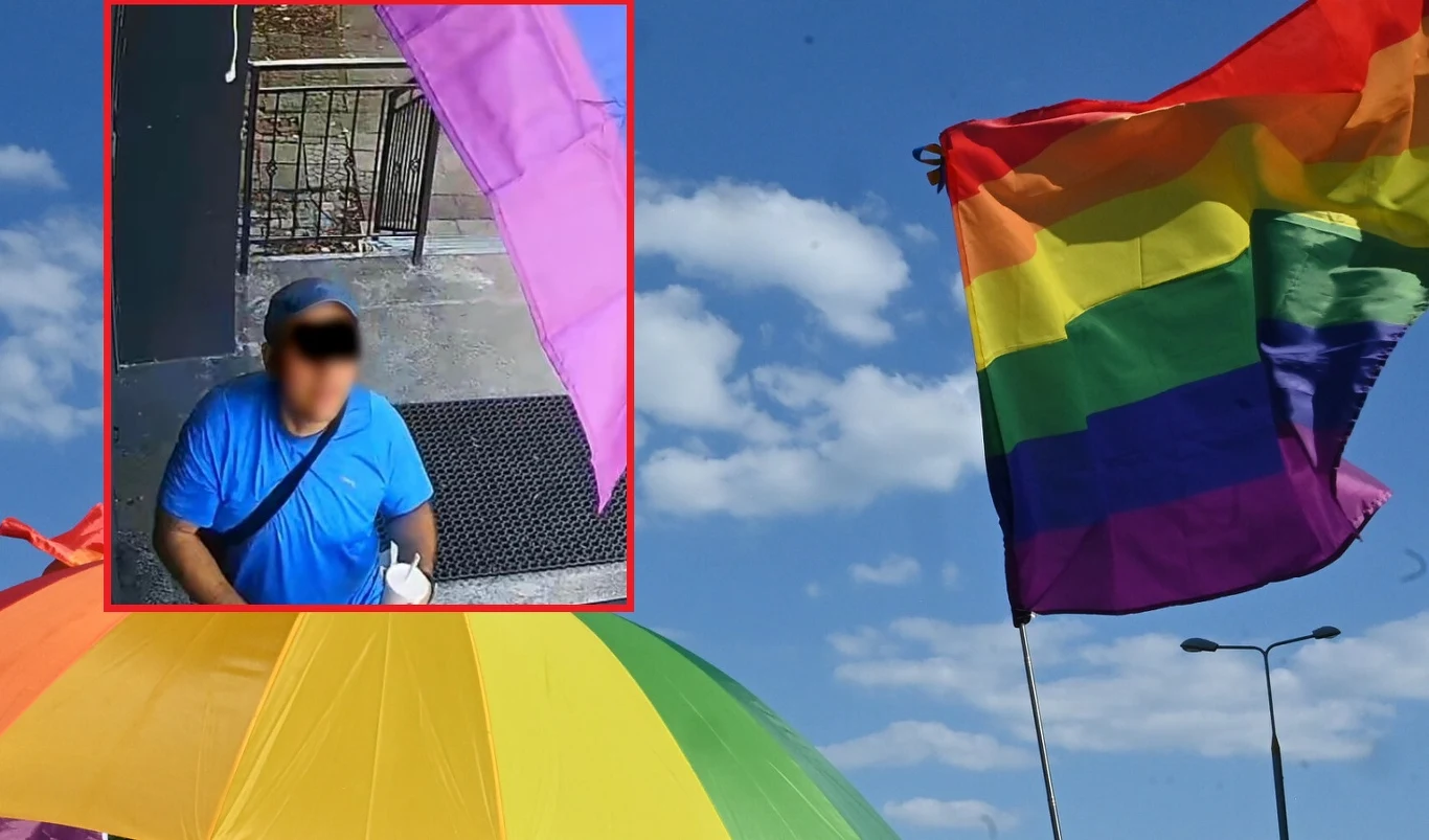 Mężczyzna zademonstrował dzieciom chuligański wybryk - zniszczył czyjąś własność, zrywając tęczową flagę Mężczyzna zademonstrował dzieciom chuligański wybryk - zniszczył czyjąś własność, zrywając tęczową flagę