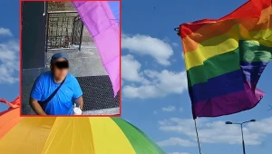 Mężczyzna zademonstrował dzieciom chuligański wybryk - zniszczył czyjąś własność, zrywając tęczową flagę