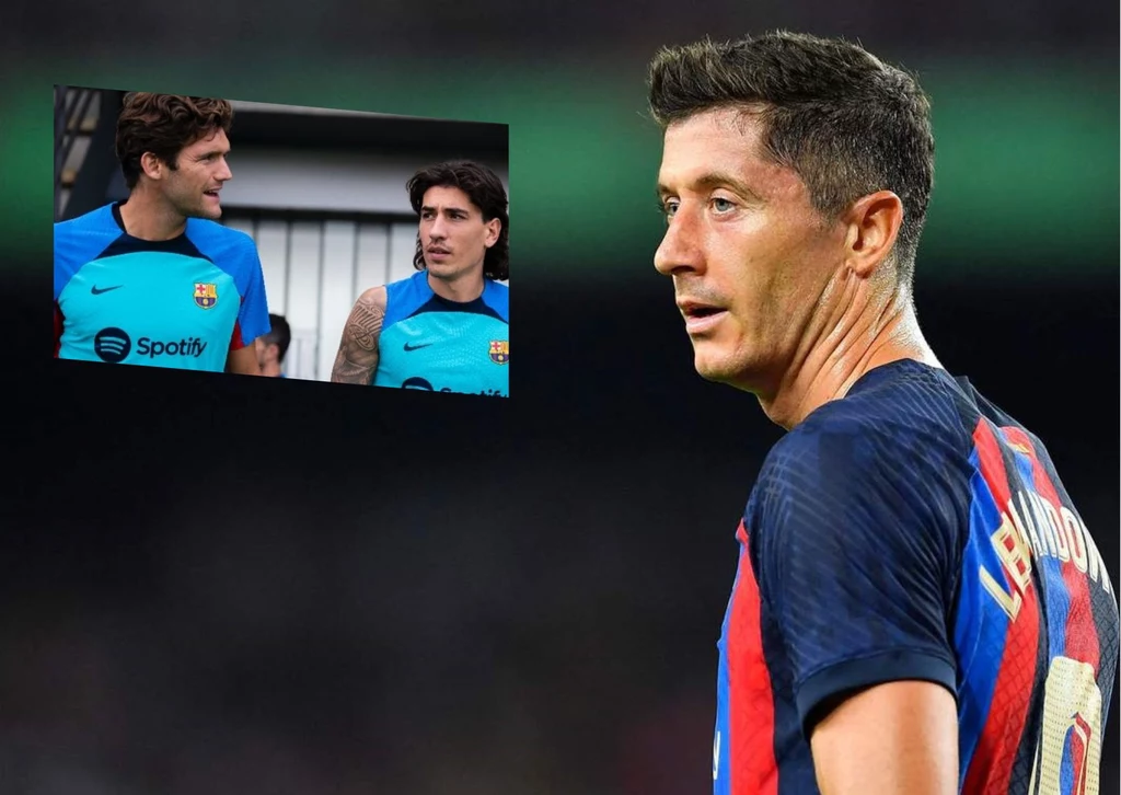 Robert Lewandowski nie miał jeszcze okazji zagrać u boku Marcosa Alonso i Hectora Bellerina  (Fot. AFP/Twitter)