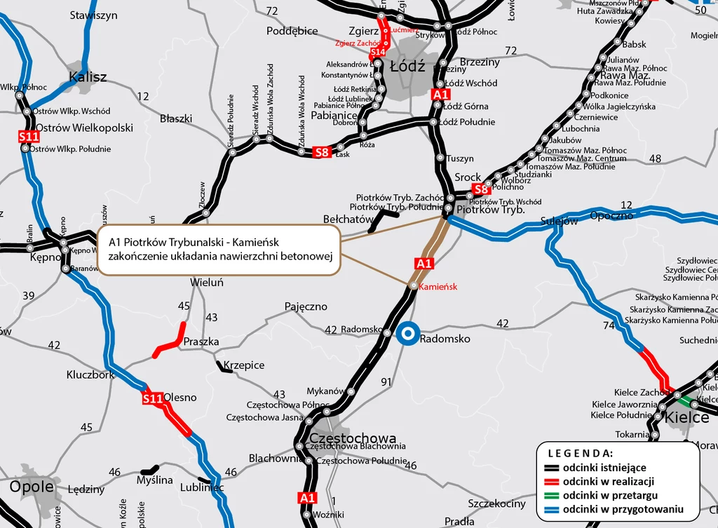 Prace na odcinku A1 między Piotrkowem a Kamieńskiem powoli dobiegają końca