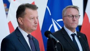 Wicepremier, minister obrony narodowej Mariusz Błaszczak oraz minister obrony Danii Morten Bodskov po spotkaniu w siedzibie MON w Warszawie