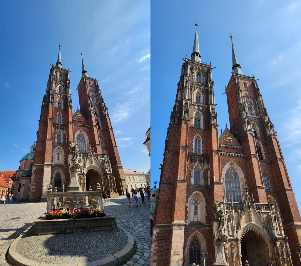 Po lewej zdjęcie zrobione obiektywem ultraszerokokątnym, po lewej głównym