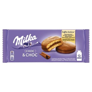 Milka Choc & Choc Ciastka biszkoptowe przekładane nadzieniem kakaowym oblane czekoladą mleczną 150 g - 0