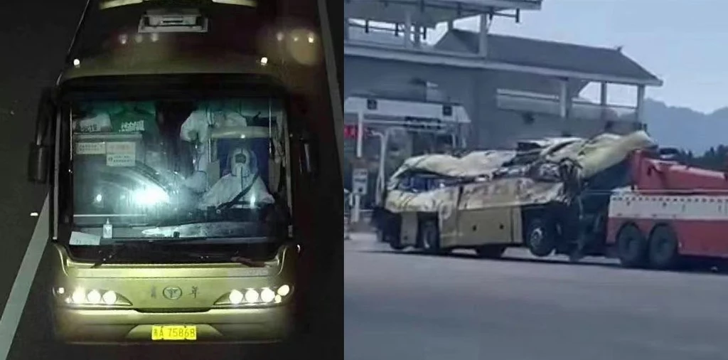 Zdjęcia autokaru przed i po wypadku Zdjęcia autokaru przed i po wypadku