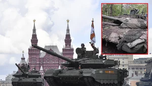 Czołg T-90M podczas Parady Zwycięstwa w 2022 roku oraz maszyna zdobyta przez Ukraińców / Twitter: @UAWeapons