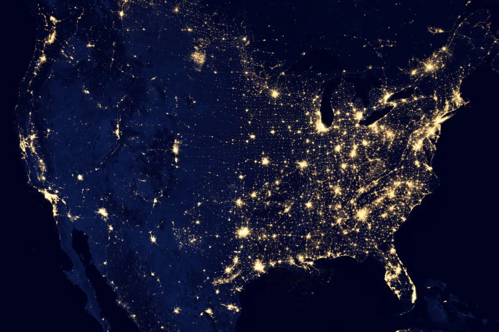 Światła w USA w 2012 r. widziane z satelity