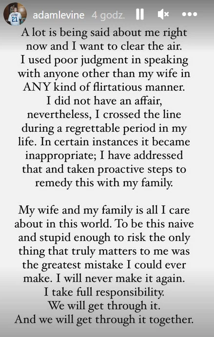 Adam Levine odpowiada na zarzuty Adam Levine odpowiada na zarzuty