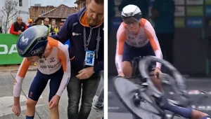 Annemiek van Vleuten zaliczyła upadek tuż po starcie rywalizacji, źr. Movistar Team / UCI