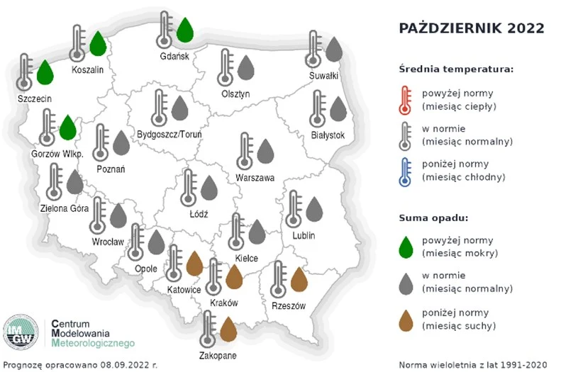 Prognoza pogody na październik 2022/ IMGW Prognoza pogody na październik 2022/ IMGW